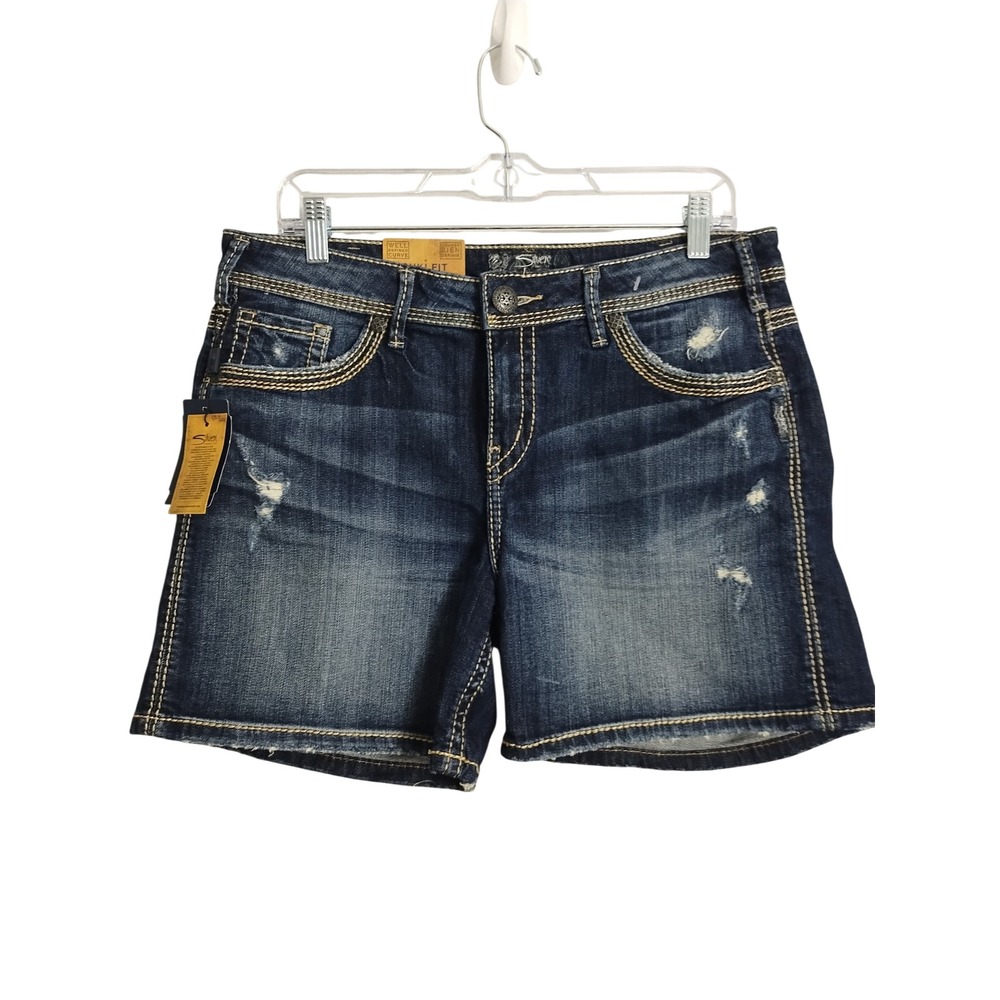 Silver Jeans Suki High Short Dark Wash‎ Distressed Festival Beach Vacation 32